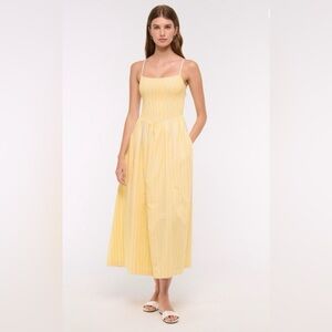 Abercrombie & Fitch Sydney Smocked Dipped-Waist Midi Dress XL Yellow Stripe